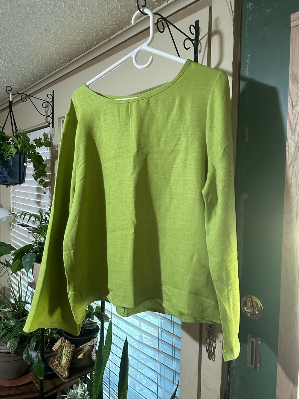 SHEIN Lime Green Long-Sleeve Boat Neck Top